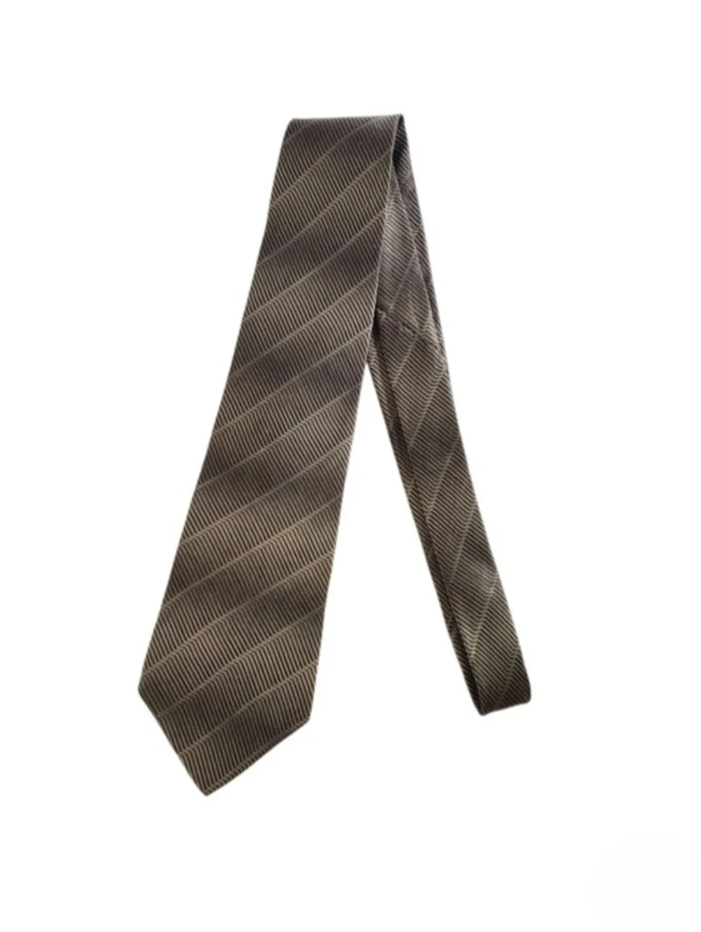 Zylos Gold George Machado Silk Diagonal Stripe Tie Brown Gold Length 56